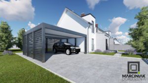 wiata na samochód carport zadaszenie palisada pod dwa stanowiska auta