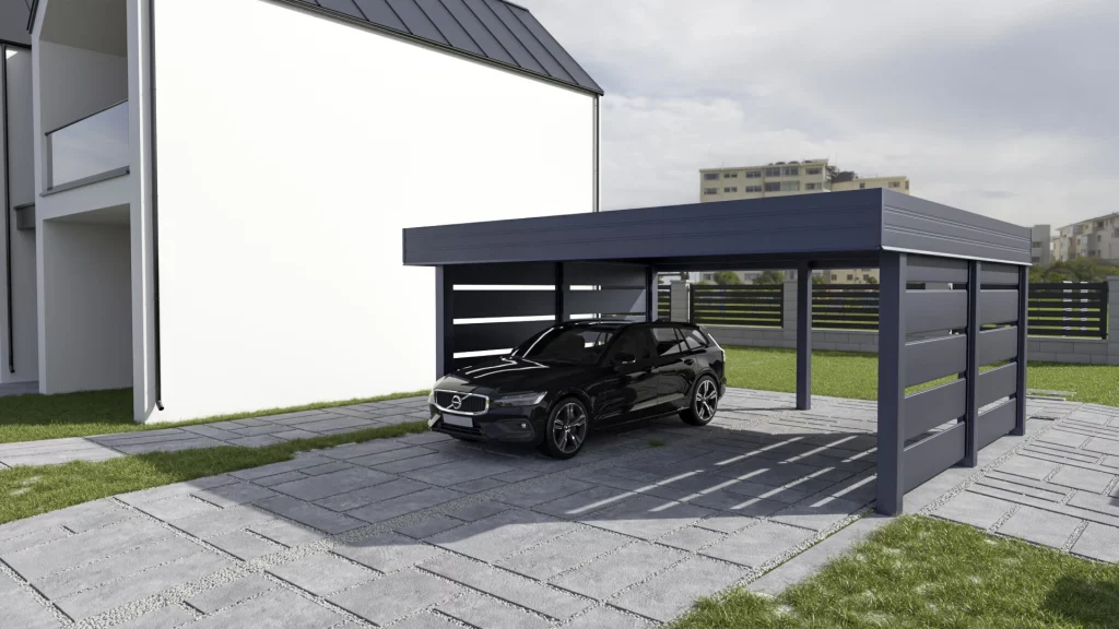 Carport - wiata dwustanowiskowa 5x6 - 4x ścianki modern