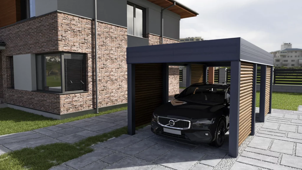 Carport - wiata jednostanowiskowa 3x6 - 4x ścianki żaluzja drewno