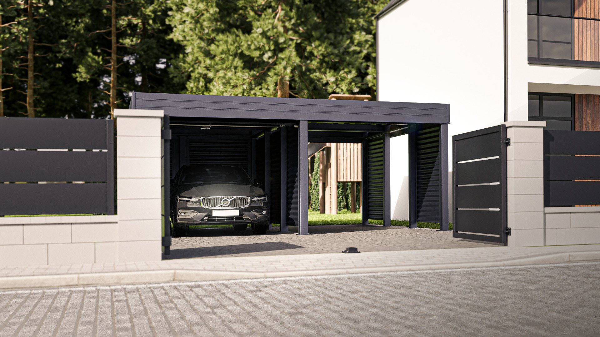 Wiata Garażowa - Carport dwustanowiskowy z garażem