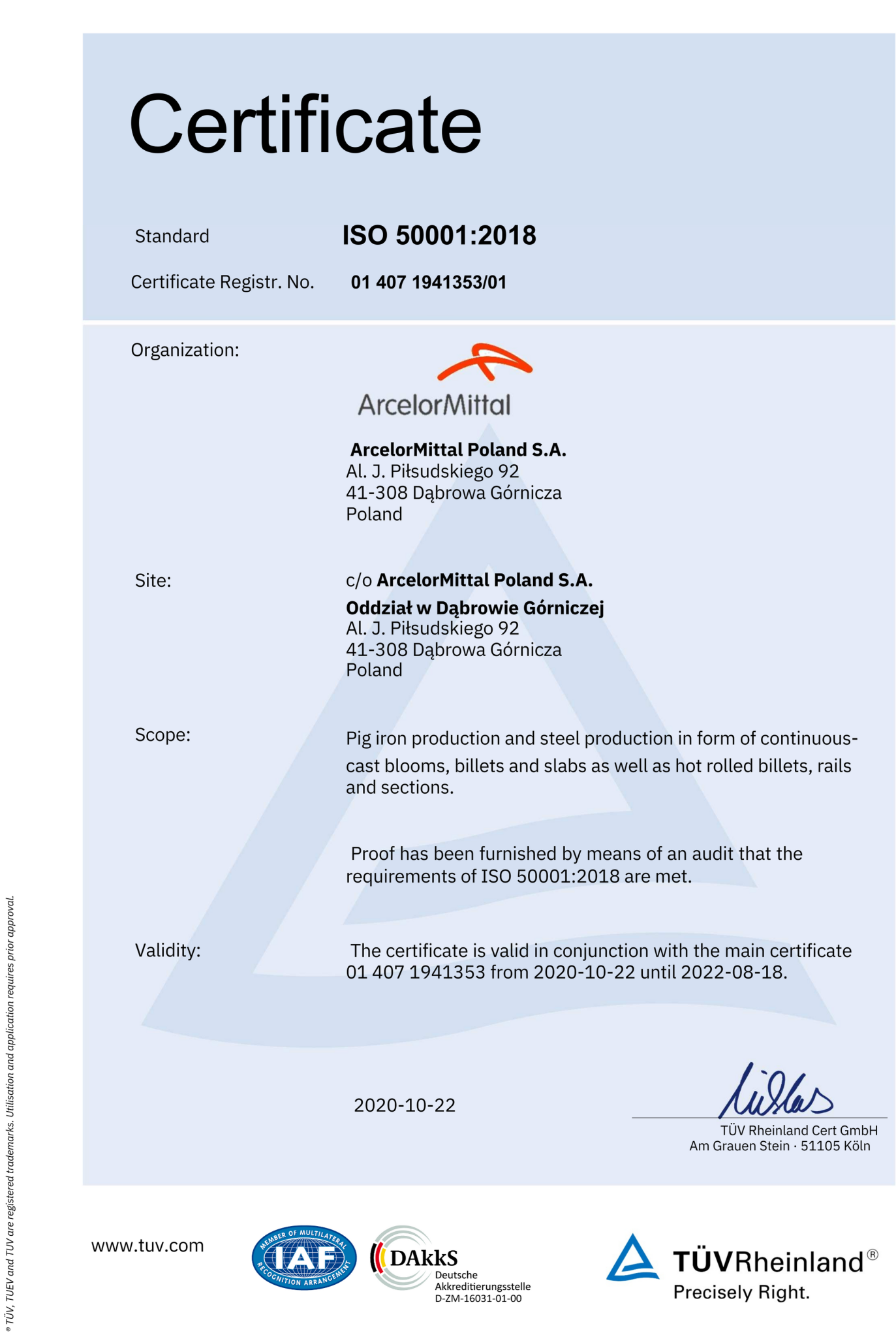 4. Certyfikat ArcerolMittal 50001_2018 EN