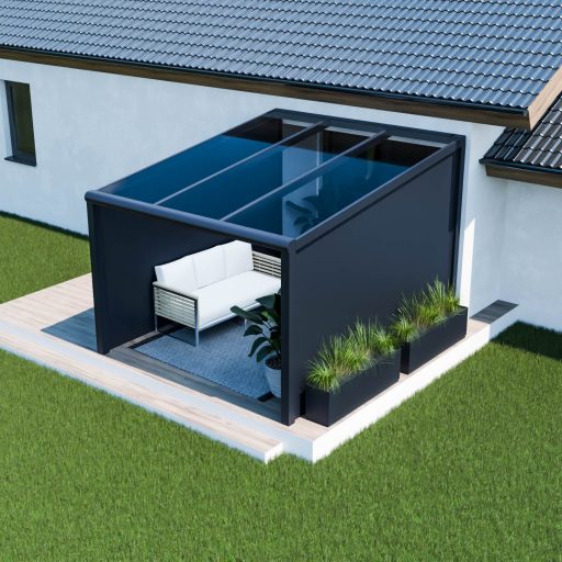 Taras 3 m ze szklanym dachem i aluminiową boczną ścianką