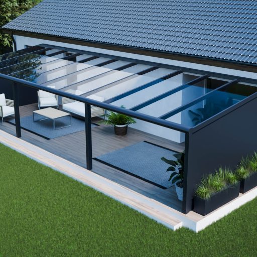 Taras ogrodowy 11 m ze szklanym dachem i zabudową aluminiową