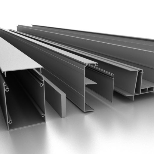 Render przedstawiający przekroje profili konstrukcyjnych stosowanych w tarasach aluminiowych